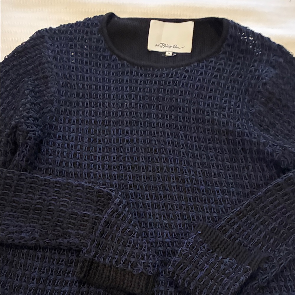 3.1 Phillip Lim blue/black open weave sweater w/solid black back size M
